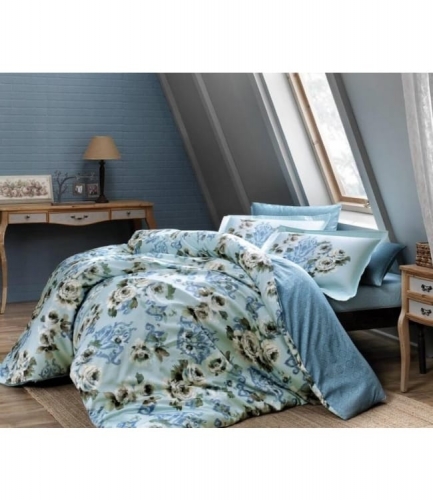 Комплект постельного белья Tac сатин Digital Barock mavi v01 евро голубой