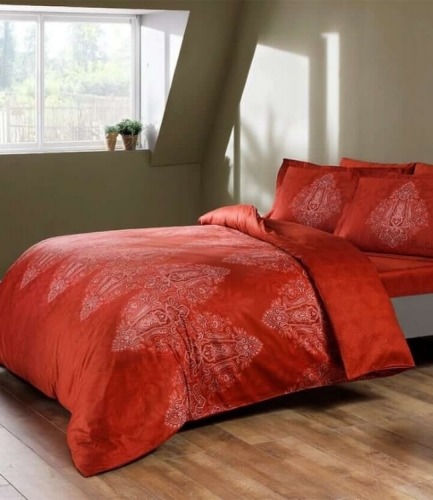 Комплект постельного белья Tac сатин Digital Caledon kirmizi v01 евро красный