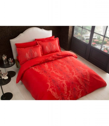 Комплект постельного белья Tac сатин Delux Mauna V04 kirmizi евро красный