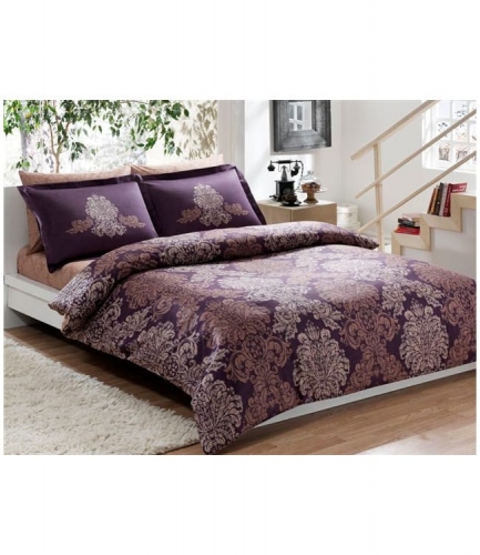 Комплект постельного белья Tac сатин Delux Pavona V07 mor евро фиолетовый
