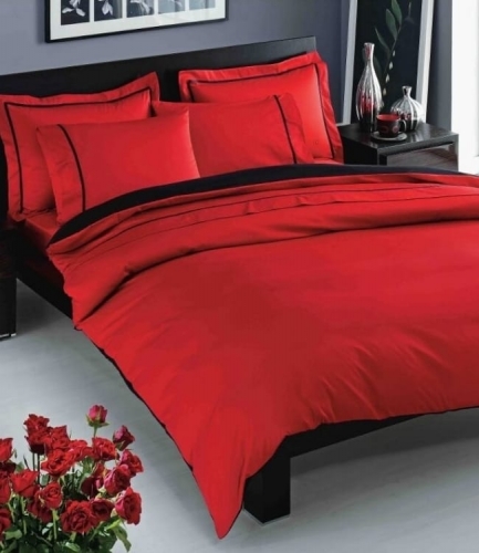 Комплект постельного белья Tac сатин Delux Prestige kirmizi евро красный