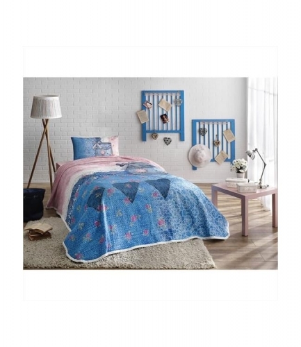 Комплект постельного белья с пике Tac Lacy V01 mavi полуторный голубой
