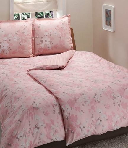 Комплект постельного белья Tac сатин Delux Shadow V55 pembe семейный розовый