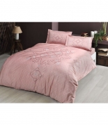 Комплект постельного белья Tac сатин Bruna V01 pembe евро розовый