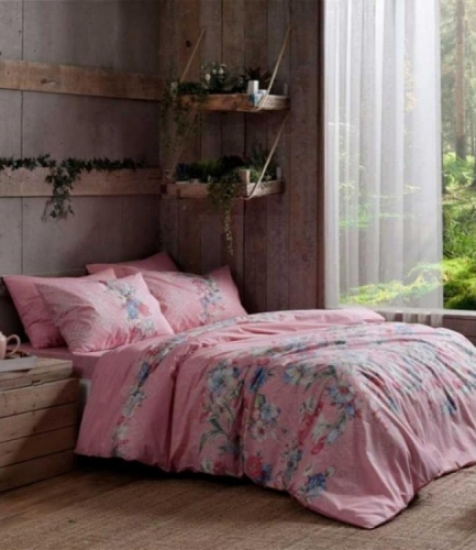 Комплект постельного белья Tac ранфорс Fleur V02 кингсайз розовый