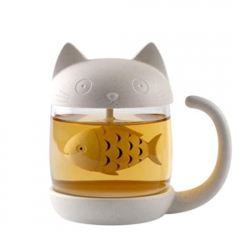 Чашка Котик с заварником рыбкой