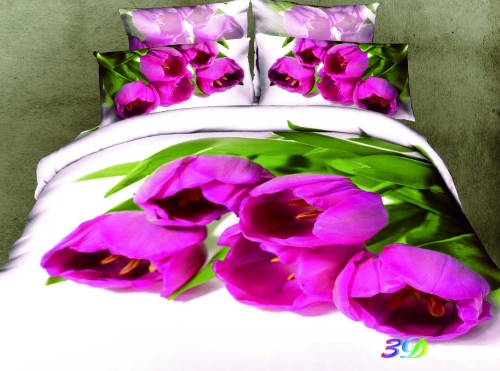 Евро комплект постельного белья Сатин «Букет тюльпанов»