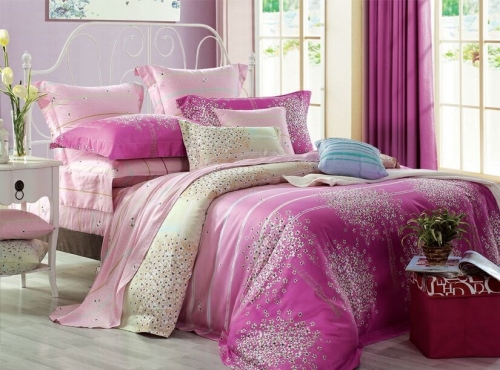 Евро комплект постельного белья Сатин «Фиори Розовый»