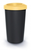 Ведро для мусора Compacta R круглое 45л черное с открытой крышкой Желтый ободок