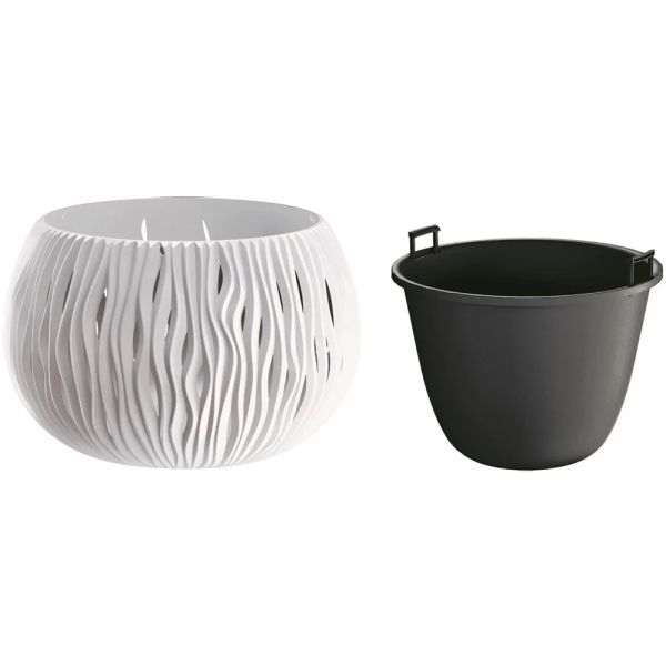 Горшок для цветов круглый Sandy Bowl с вкладышем, 370мм белый 23148-449
