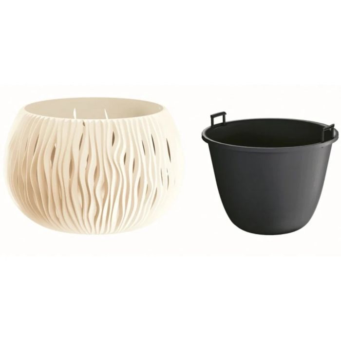 Горшок для цветов круглый Sandy Bowl с вкладышем, 370мм крем 23148-728