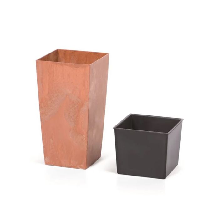Вазон для квітів URBI SQUARE EFFECT 140мм квадратний з вкладкою терра мармуровий 66176-624