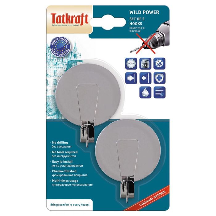 Крючок в ванную tatkraft wild power вакуумный 2 шт в наборе серебристый 17092