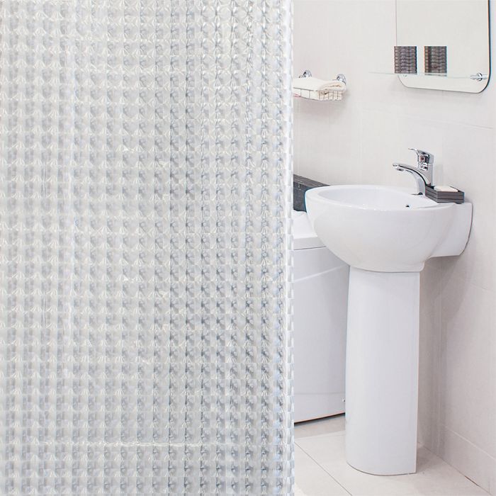 Шторка для душу Tatkraft Chrystal 3D ефект з кільцями 12 шт 180x180 см 18129