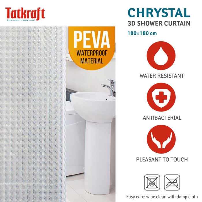 Шторка для душу Tatkraft Chrystal 3D ефект з кільцями 12 шт 180x180 см 18129